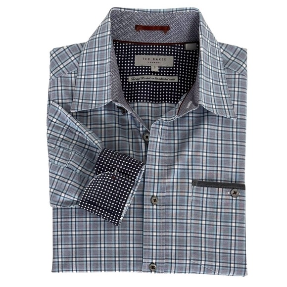Ted Baker Other - Ted Baker London Mens Size 3 Blue Plaid Long Sleeve Button Down‎ Shirt Flip Cuff